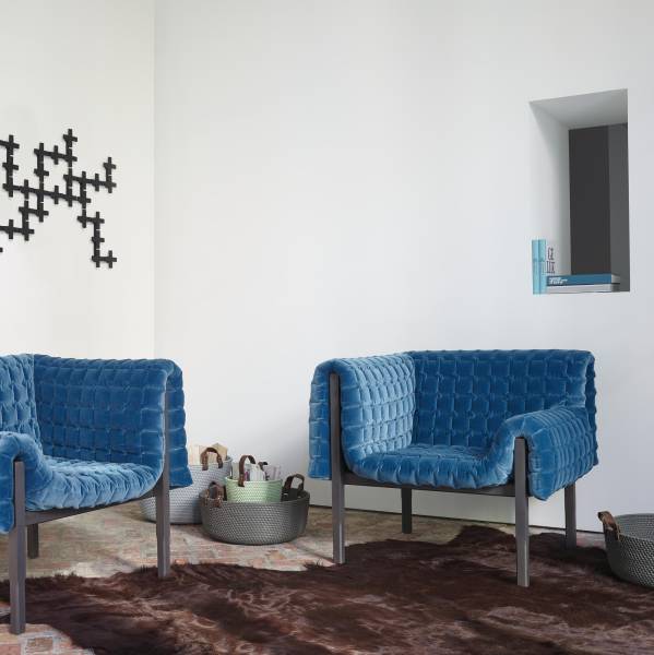 fauteuil bleu ruche pied anthracite