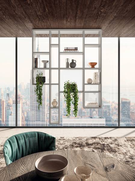 Bibliothèque suspendue design pour un intérieur moderne chez Showroom443 à Nîmes