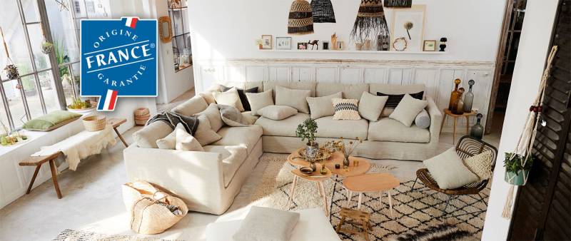 canapé en lin d'angle beige pour maison de vacances sur Nîmes proche de Montpellier